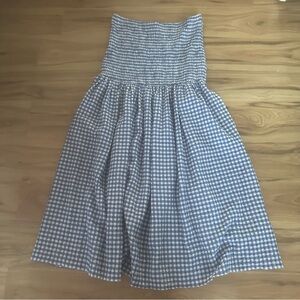 Maeve Blue and White Gingham Strapless Dress